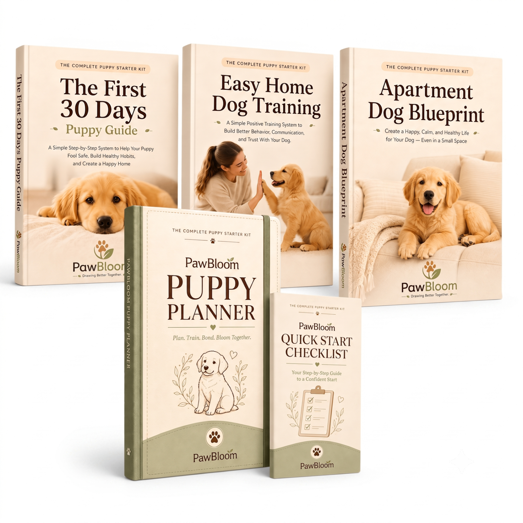 PawBloom — The Complete Puppy Starter Kit including three guides, planner, and quick start checklist